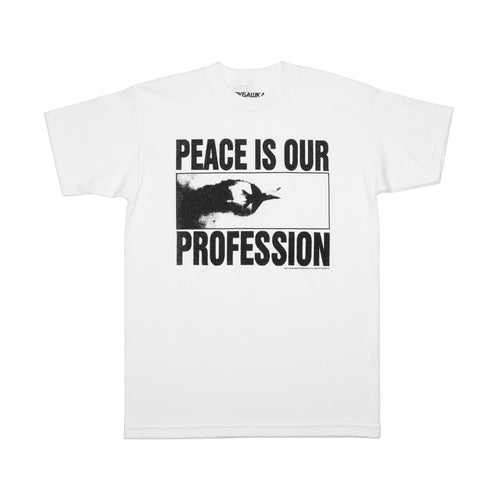 White peace is our profession t-shirt. Strategic Air Command inspired shirt featuring jetfighter on fire. 